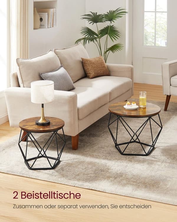 Rootz 2-osaiset sivupöydät - Päätypöydät - Vintage Ruskea - Muste musta - Lastulevy ja teräs - 60 cm x 45 cm & 50 cm x 40 cm - 9,8 kg