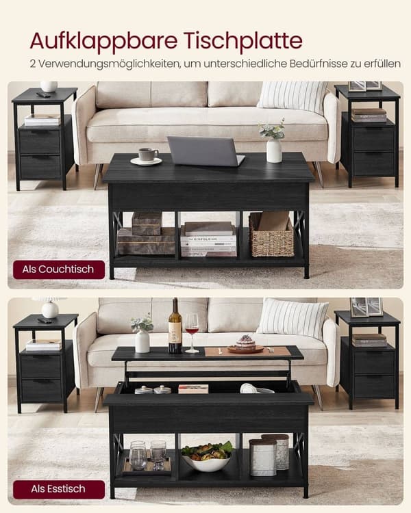 Rootz Antracit Grå-Sort Sofabord - Spånplade - Stål - Justerbar Højde - 60 cm x 100 cm x (48-62) cm - 27,8 kg - 91 kg Kapacitet