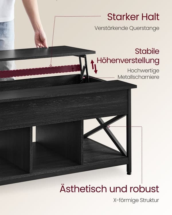 Rootz Antracit Grå-Sort Sofabord - Spånplade - Stål - Justerbar Højde - 60 cm x 100 cm x (48-62) cm - 27,8 kg - 91 kg Kapacitet