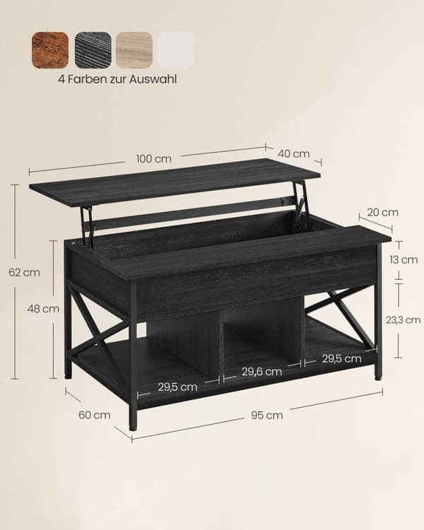 Rootz Antracit Grå-Sort Sofabord - Spånplade - Stål - Justerbar Højde - 60 cm x 100 cm x (48-62) cm - 27,8 kg - 91 kg Kapacitet