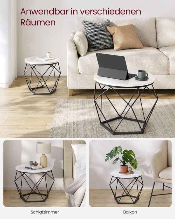 Rootz 2-osainen sivupöytäsetti - päätypöydät - korostuspöydät - lastulevy ja teräs - 60 cm x 45 cm - 50 cm x 40 cm - marmori valkoinen-muste musta