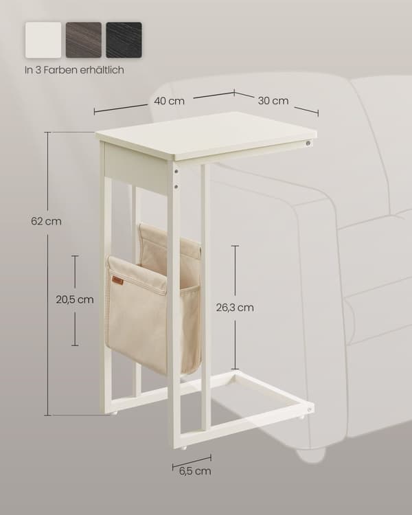 Rootz Cremehvid Sidebord - Endebord - Natbord - Spånplade Stål Polyester - 30cm x 40cm x 62cm