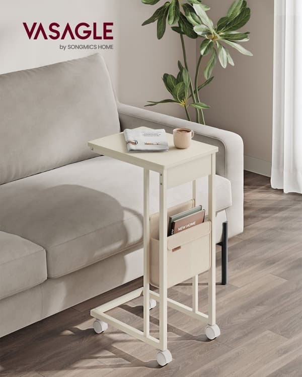 Rootz Cremehvid Sidebord - Endebord - Natbord - Spånplade Stål Polyester - 30cm x 40cm x 62cm