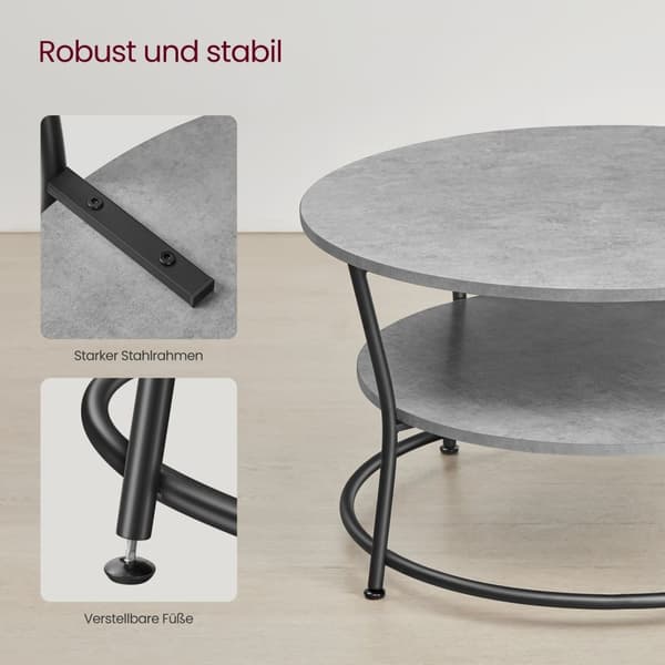 Rootz spånskiva stål Soffbord - Sidobord - Vardagsrumsbord - 80cm x 46,5cm - Betong Grå-Bläck Svart - 10,6 kg - 50 kg Kapacitet
