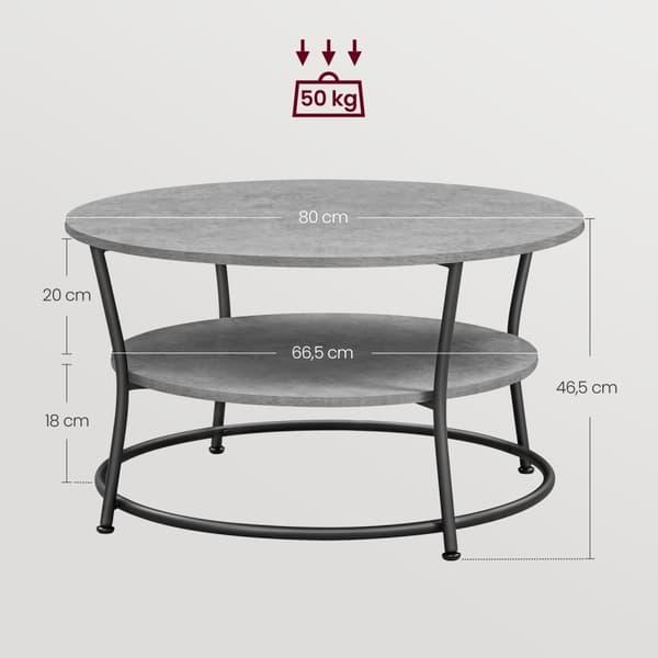 Rootz spånskiva stål Soffbord - Sidobord - Vardagsrumsbord - 80cm x 46,5cm - Betong Grå-Bläck Svart - 10,6 kg - 50 kg Kapacitet