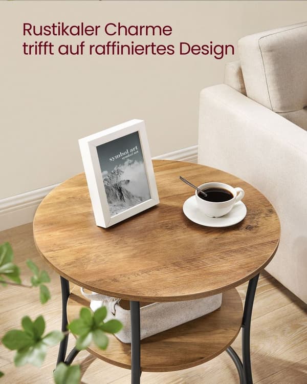 Rootz Rundt Sidebord - Valnød Sort - Spånplade stål - 30 kg Kapacitet - 55cm x 55cm - Moderne stuemøbler