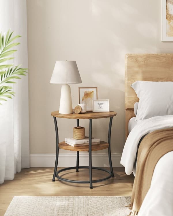 Rootz Rundt Sidebord - Valnød Sort - Spånplade stål - 30 kg Kapacitet - 55cm x 55cm - Moderne stuemøbler