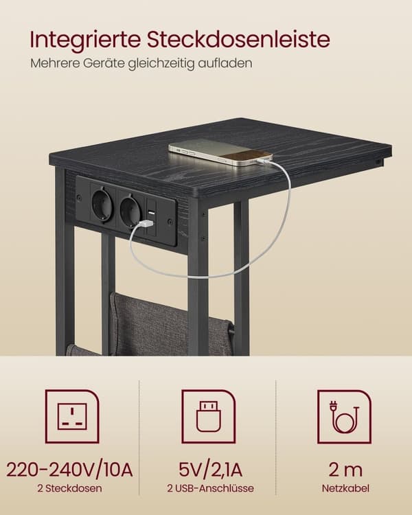 Rootz Ebony Black Sidebord - Endebord - Sengebord - Spånplade - Stålstel - 30cm x 40cm x 62cm