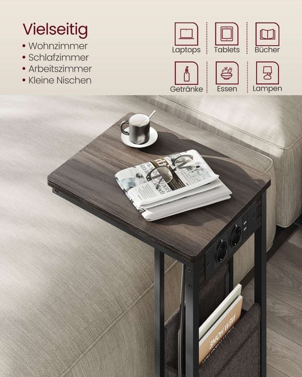 Rootz Modern Sidebord - Endebord - Sengebord - Spånplade - Stål - Polyesterstof - 30cm x 40cm x 62cm