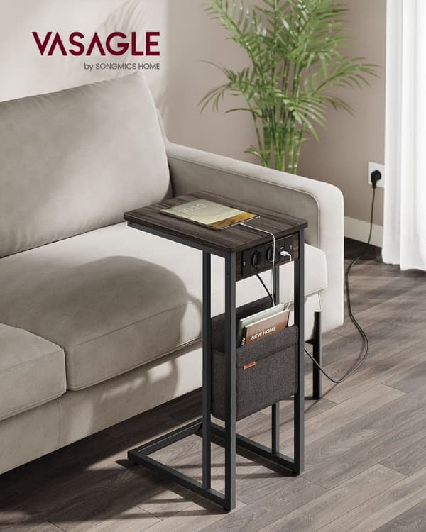 Rootz Modern Sidebord - Endebord - Sengebord - Spånplade - Stål - Polyesterstof - 30cm x 40cm x 62cm