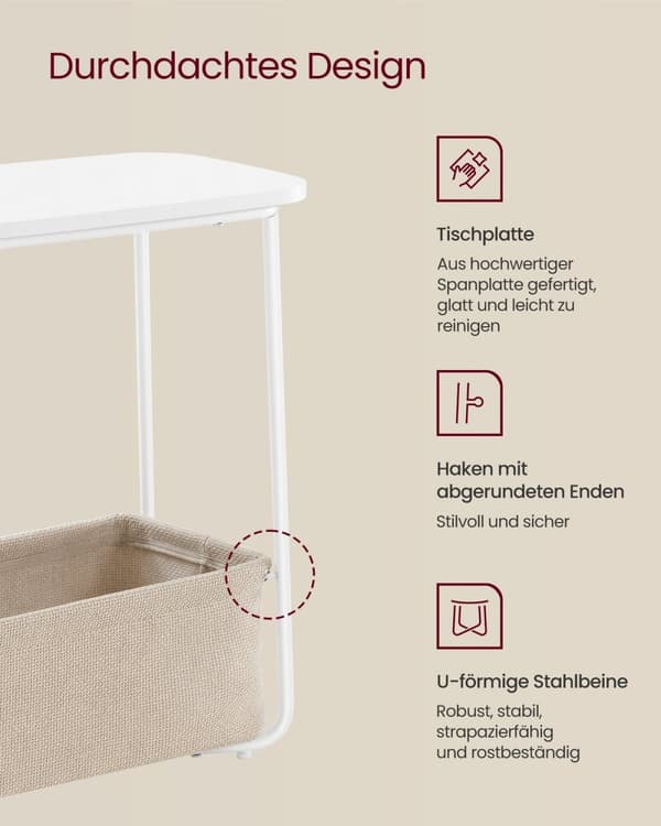 Rootz Sidebord - Natbord - Sengebord - Spånplade Stål Polyester - 30cm x 60cm x 60cm - Mat Hvid Kamelbrun