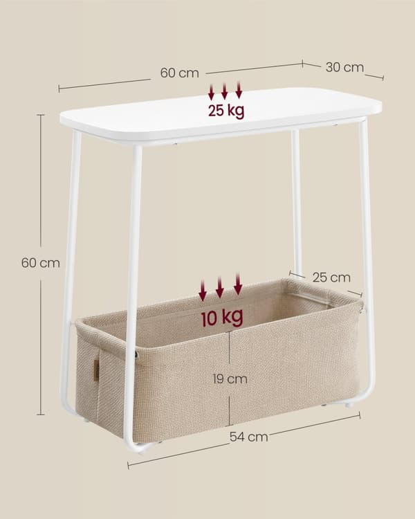 Rootz Sidebord - Natbord - Sengebord - Spånplade Stål Polyester - 30cm x 60cm x 60cm - Mat Hvid Kamelbrun