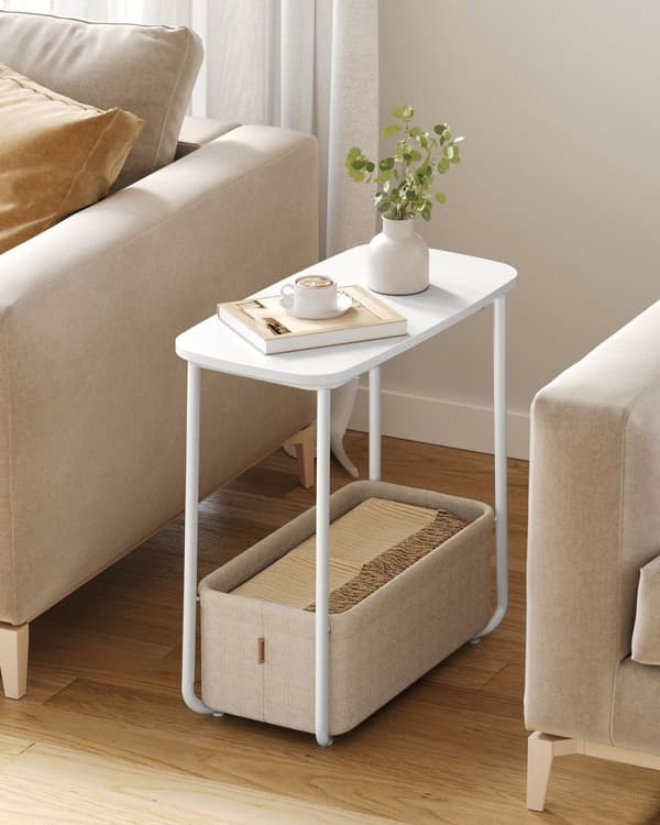 Rootz Sidebord - Natbord - Sengebord - Spånplade Stål Polyester - 30cm x 60cm x 60cm - Mat Hvid Kamelbrun