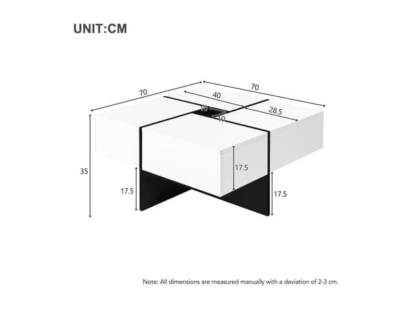 Firkantet sofabord - med central opbevaring 10x10cm