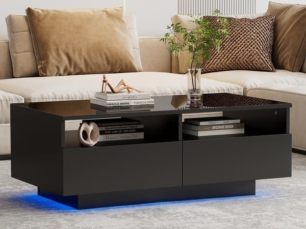 Moderne sofabord - med variabel LED og 2 skuffer - sort