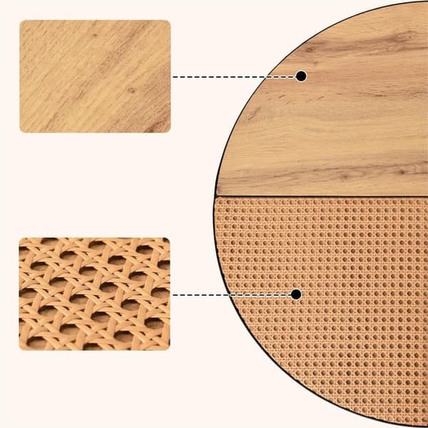 Sæt med 2 dekorerede sofaborde - landlig stil - rattan finer - Natur & Sort