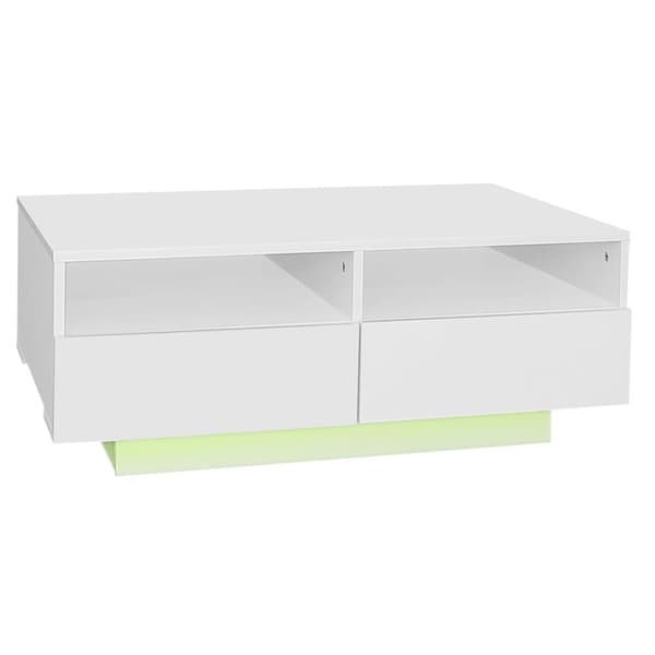 Modernt soffbord - med variabel LED och 2 lådor - Vit