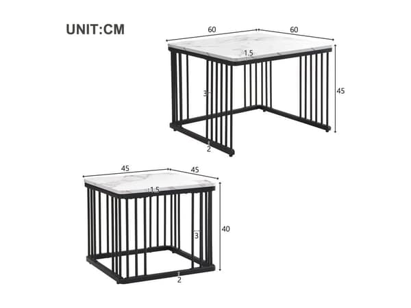 Set med 2 nestingbord - MDF-skiva med marmormotiv - förgyllda ben