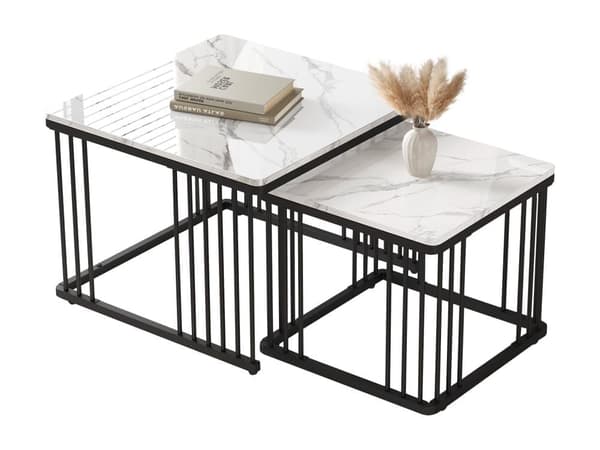 Set med 2 nestingbord - MDF-skiva med marmormotiv - förgyllda ben