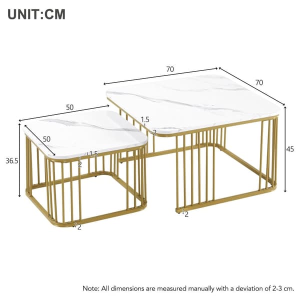 Set med 2 nestingbord - MDF-skiva med marmormotiv - förgyllda ben