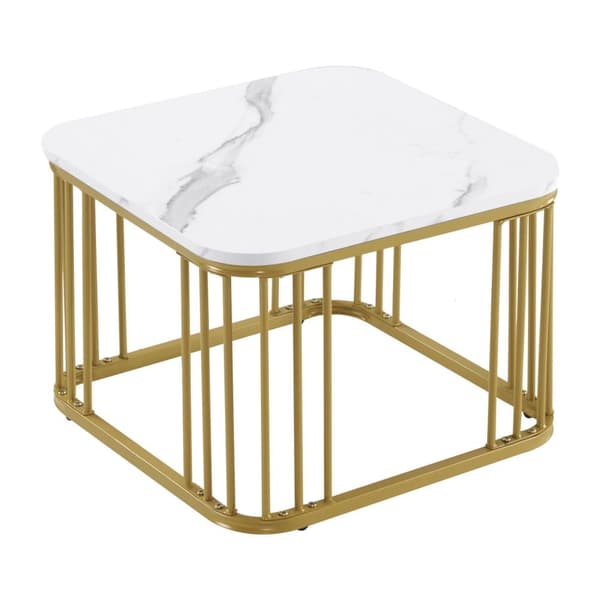 Set med 2 nestingbord - MDF-skiva med marmormotiv - förgyllda ben