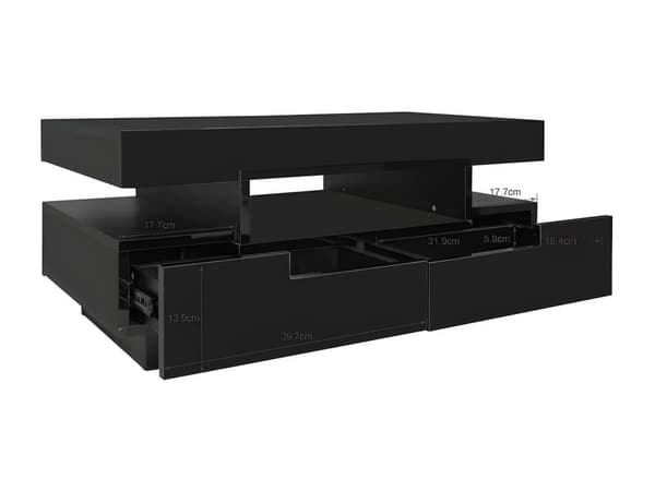 Soffbord med LED - högglansig finish - 4 lådor fram och bak - Svart