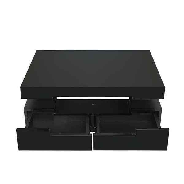 Soffbord med LED - högglansig finish - 4 lådor fram och bak - Svart