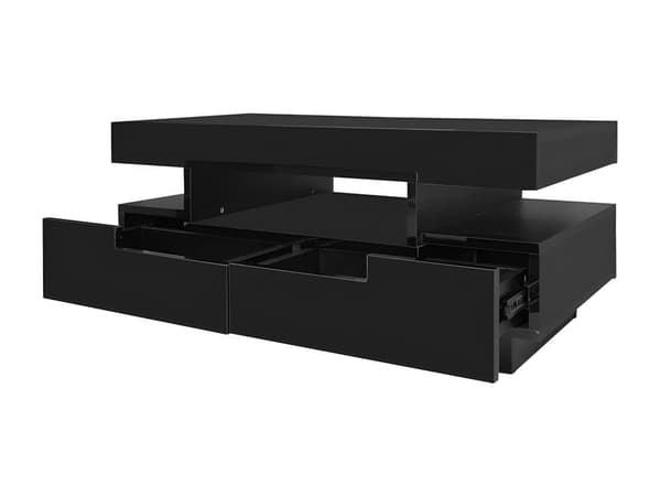 Soffbord med LED - högglansig finish - 4 lådor fram och bak - Svart