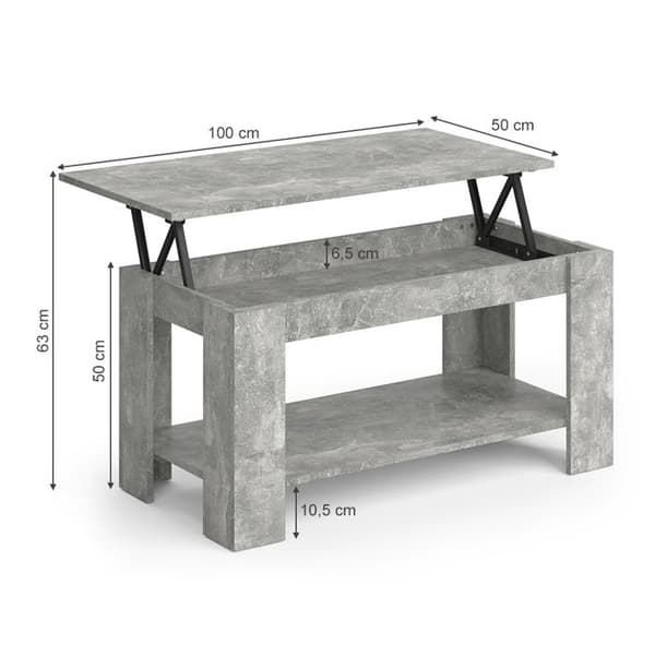 Vicco Lorenz soffbord, Betong, 100 x 50 cm med lyftfunktion