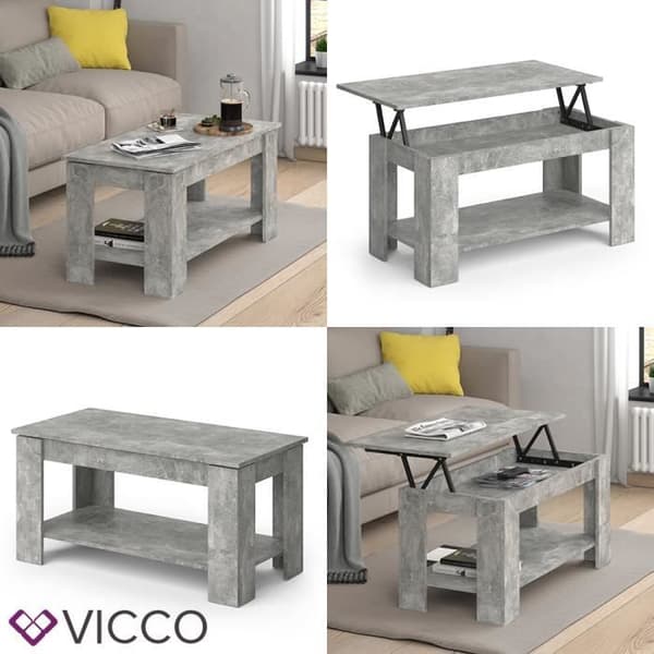 Vicco Lorenz soffbord, Betong, 100 x 50 cm med lyftfunktion
