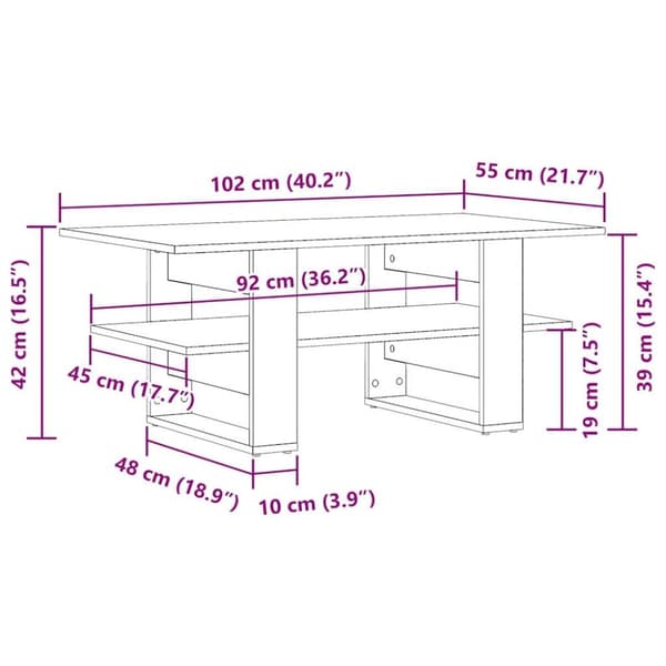 vidaXL sofabord 102x55x42 cm konstrueret træ antikt trælook