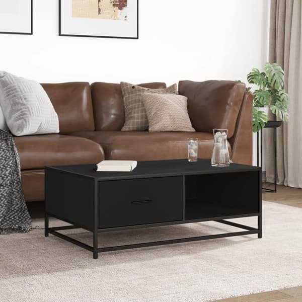 vidaXL sofabord 90x57x35 cm massivt konstrueret træ og metal sort