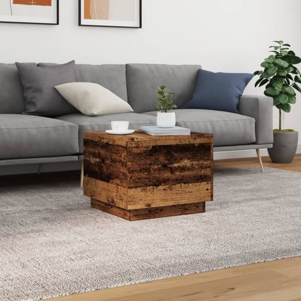 vidaXL Sohvapöytä LED-valoilla vanha puu 50x50x40 cm