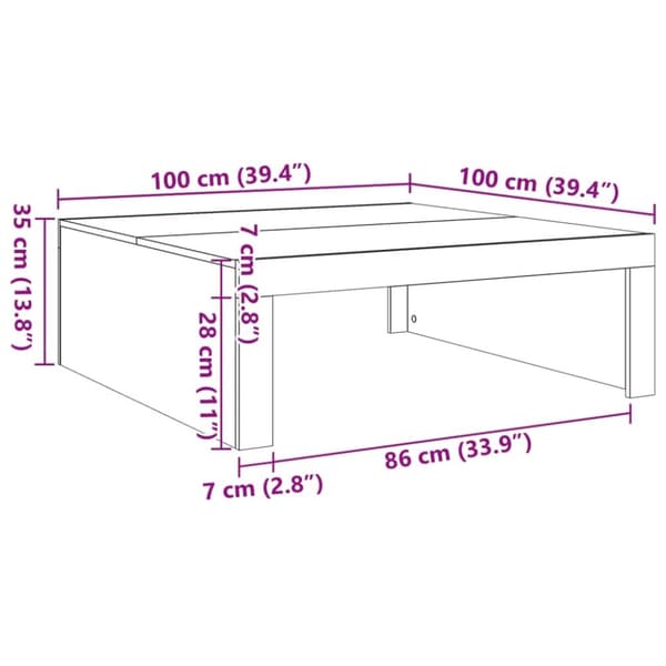 vidaXL Soffbord åldrat trä 100x100x35 cm konstruerat trä
