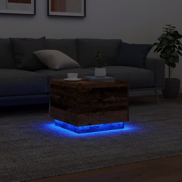 vidaXL Soffbord med LED gammalt trä 50x50x40 cm