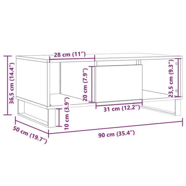 vidaXL Salongbord gammelt tre 90x50x36,5 cm konstruert tre