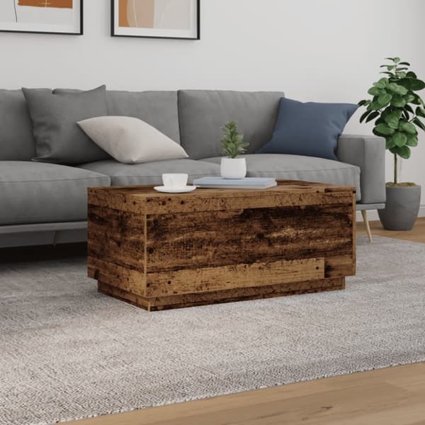 vidaXL sofabord med LED-lys 90x50x40 cm gammelt trælook