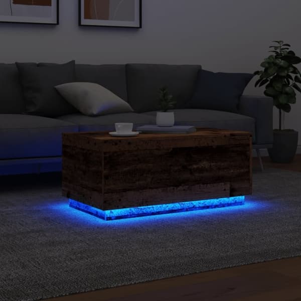 vidaXL sofabord med LED-lys 90x50x40 cm gammelt trælook