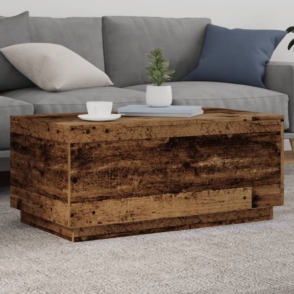 vidaXL sofabord med LED-lys 90x50x40 cm gammelt trælook