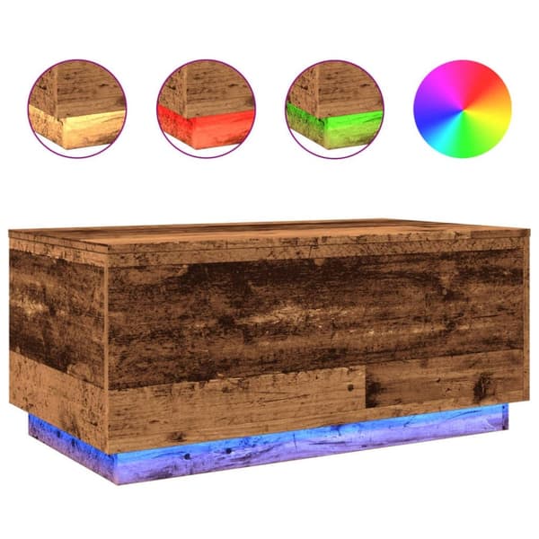 vidaXL sofabord med LED-lys 90x50x40 cm gammelt trælook