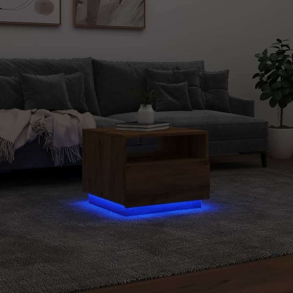 vidaXL sofabord med LED-lys 50x49x40 cm egetræsfarvet