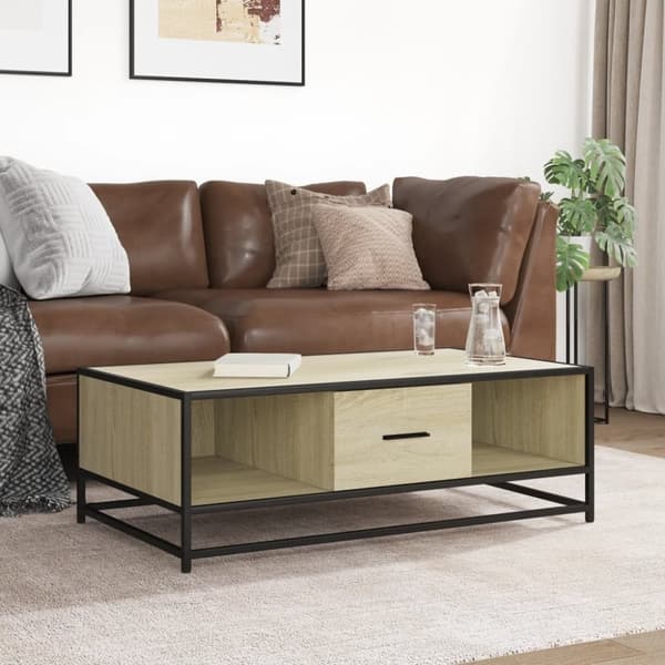 vidaXL Sohvapöytä Sonoma-tammi 100x57x35 cm tekninen puu ja metalli