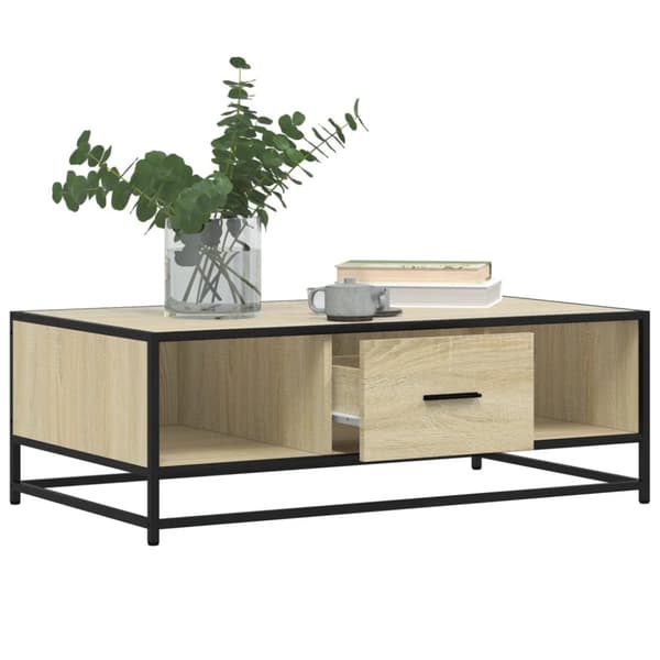 vidaXL Sohvapöytä Sonoma-tammi 100x57x35 cm tekninen puu ja metalli