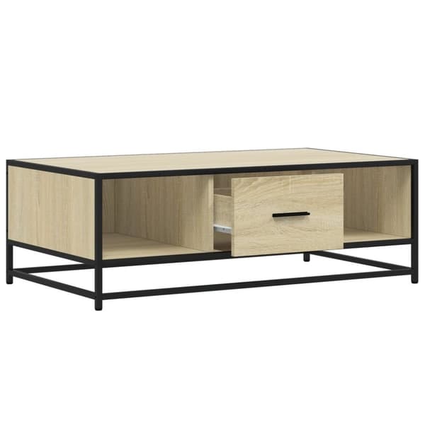 vidaXL Sohvapöytä Sonoma-tammi 100x57x35 cm tekninen puu ja metalli