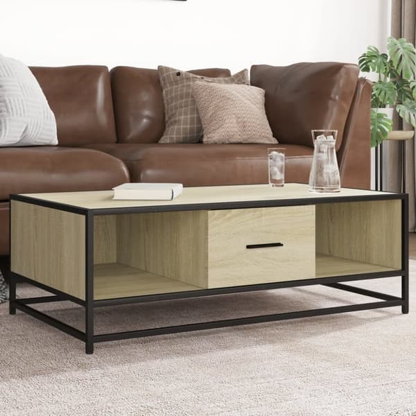 vidaXL Sohvapöytä Sonoma-tammi 100x57x35 cm tekninen puu ja metalli