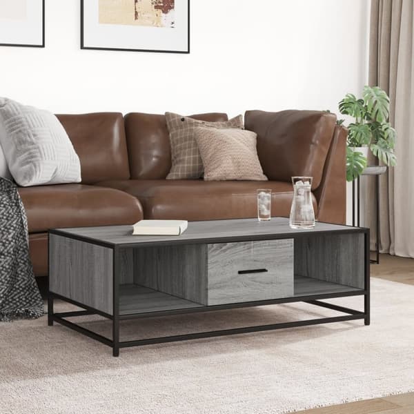 vidaXL sofabord 100x57x35 cm konstrueret træ og metal grå sonoma-eg