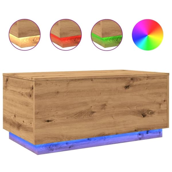 vidaXL Sohvapöytä LED-valoilla artesaani tammi 90x50x40 cm