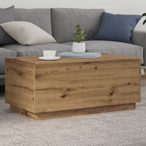 vidaXL Sohvapöytä LED-valoilla artesaani tammi 90x50x40 cm