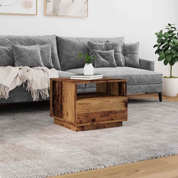 vidaXL sofabord med LED-lys 50x49x40 cm gammelt træ-look