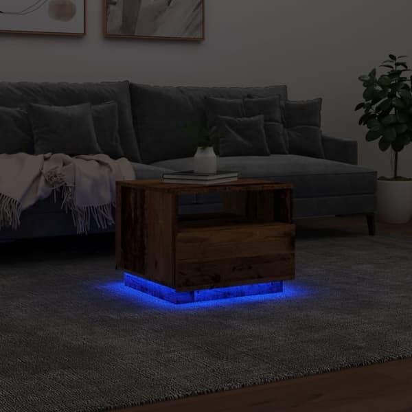 vidaXL sofabord med LED-lys 50x49x40 cm gammelt træ-look